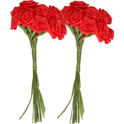 2 Bosjes rode roosjes van satijn 12 cm - Kunstbloemen