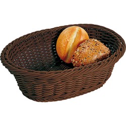 Kesper Brood/fruit mandje - gevlochten kunststof - donkerbruin - ovaal - L32 x B24 x H11 cm - broodmandjes - broodmand