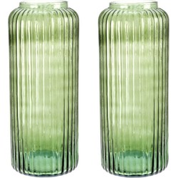 Set van 2x Excellent Houseware glazen vaas / bloemen vazen - groen - 15 x 37 cm - Vazen