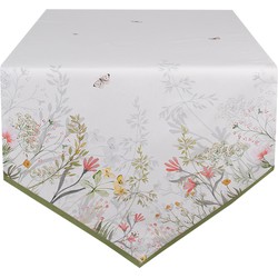 Clayre & Eef Tafelloper  50x160 cm Wit Katoen Bloemen