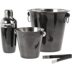 Excellent Houseware Barset - RVS - zwart glans - cocktailset/giftset - 4delig - Cocktailshakers