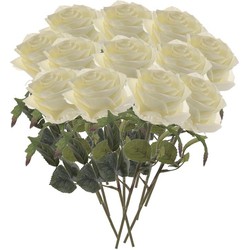Witte roosjes kunst tak 45 cm 12 stuks - Kunstbloemen