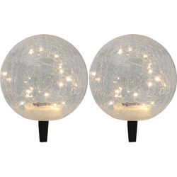 Prikspot - 2x - solar tuinverlichting - glazen crawuele bol - 20 cm - Prikspotjes