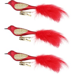 9x stuks decoratie vogels op clip rood 20 cm - Kersthangers