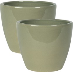 2x stuks plantenpot/bloempot in een strakke Scandinavische look mosgroen Dia 16 cm en Hoogte 13 cm - Plantenpotten