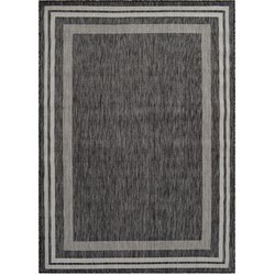 Vercai Rugs Terrace Collectie - Laagpolig Vloerkleed - Tapijt voor Binnen en Buiten - Polypropyleen - Zilver Zwart - 160x220 cm