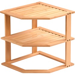 Kesper Keuken aanrecht hoek etagiere - 2 niveaus - bamboe - rekje - 25 x 25 x 28 cm - lichtbruin - Keukenhulphouders