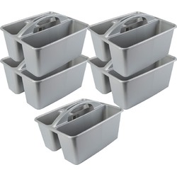 Set van 5x stuks grijze opbergbox/opbergdoos mand met handvat 6 liter kunststof - Opbergbox