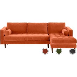 Scott vierzitsbank met loungestuk aan rechterkant, gebrand oranje katoenfluweel