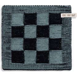 Knit Factory Gebreide Pannenlap Block - Zwart/Stone Green - 23x23 cm