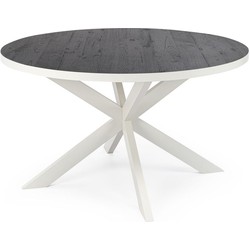 Stalux Ronde eettafel 'Daan' 148cm, kleur wit / zwart eiken