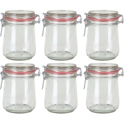 6x Glazen confituren pot/weckpot 720 ml met beugelsluiting en rubberen ring - Weckpotten