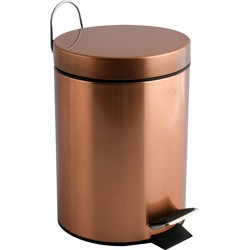 MSV Prullenbak/pedaalemmer - metaal - koper kleurig - 3 liter - 17 x 25 cm - Badkamer/toilet - Pedaalemmers