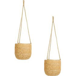 Ter Steege Hangende plantenpot/bloempot - 2x - D17 x H14 cm - creme/beige - Plantenpotten