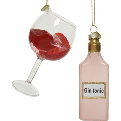 Decoris Kersthangers - Gin Tonic en glas - glas - 12 cm - 2ST - Kersthangers