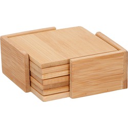 Glazenonderzetters - 6x - incl. houder - onderleggers - bamboe - Glazenonderzetters