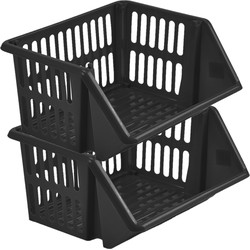 Mand/organizer - 2x - stapelbaar - zwart - 35 x 29 x 27 cm - Opbergmanden