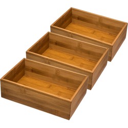 Set van 3x stuks bamboe ladekast/keukenspullen/kantoor vakjes/sorteerbakjes 23 x 15 x 7 cm - Bestekbakken