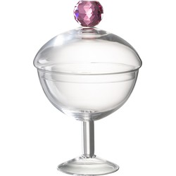 J-line - Voorraadpot Diamant Kristal Transparant/roze Glas Large - 14x14x25cm