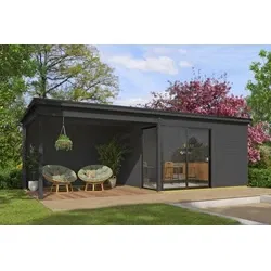 Outdoor Life tuinhuis Olivia met overkapping carbon grey, 385 x 295 cm