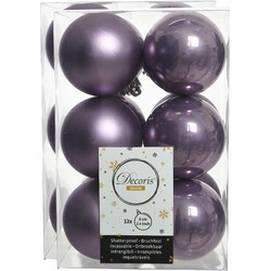 24x stuks kunststof kerstballen heide lila paars 6 cm glans/mat - Kerstbal