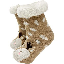 Textino BAMBI - Huissokken maat 31/34 - antislip - met sherpa voering - Hazelnut - Textino