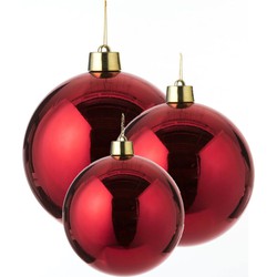 Grote kerstballen 3x stuks rood 15, 20 en 25 cm kunststof - Kerstbal
