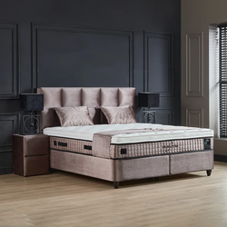 Boxspring bed met opbergruimte - 160x200 cm - Beige - Opbergbed Phantom Inclusief 30 cm matras en topper HR- Koudschuim