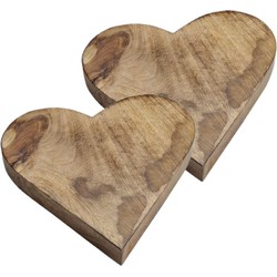 Set van 2x stuks houten serveerplank/dienbladen hartvorm 26 cm - Dienbladen