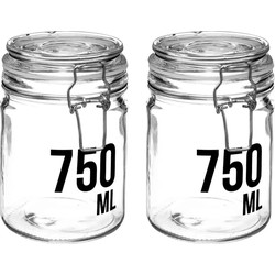 2x stuks inmaakpotten/voorraadpotten 0,75L glas met beugelsluiting - Voorraadpot