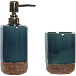 Badkamer accessoires setje drinkbeker en zeeppompje 18 cm emerald - Zeeppompjes