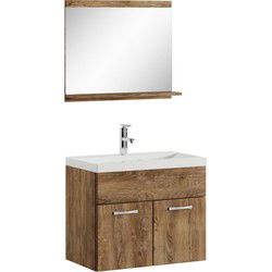 Badplaats Badkamermeubel Montreal Set 02 60 x 35 cm - Bruin Eiken - Badmeubel met Spiegel