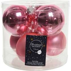 18x stuks glazen kerstballen lippenstift roze 8 cm mat/glans - Kerstbal