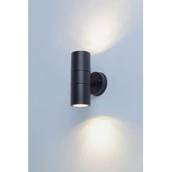 Groenovatie Wandlamp Up & Down, Rond, 2 x GU10 Fitting, Spatdicht IP44, Zwart
