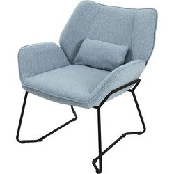 Woonkamer fauteuil Loungestoel blauw met rugkussen tot 120 kilogram Polyester hoes in linnenlook ML design