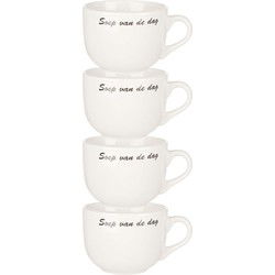 Cosy & Trendy Kommetjes/soepkommen voor dessert/ontbijt - 4x - Keramiek - D10 x 8 cm - wit - Kommetjes