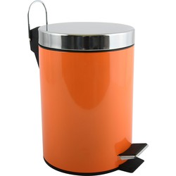 MSV Prullenbak/pedaalemmer - metaal - oranje - 3 liter - 17 x 25 cm - Badkamer/toilet - Pedaalemmers