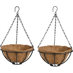 2x stuks metalen hanging baskets / plantenbakken met ketting 25 cm inclusief kokosinlegvel - Plantenbakken