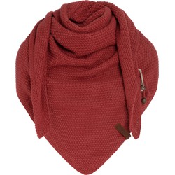Knit Factory Coco Gebreide Omslagdoek - Driehoek Sjaal Dames - Baked Apple - 190x85 cm - Inclusief sierspeld