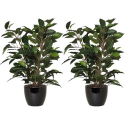 2x stuks groene ficus kunstplant 40 cm met plantenpot zwart D13.5 en H12.5 cm - Kunstplanten