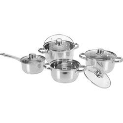 Excellent Houseware pannenset/pannen - 8delig - met deksels - RVS - Pannensets