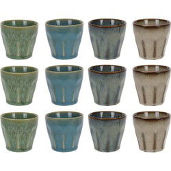 Set van 12x stuks kleine luxe gekleurde porseleinen bekers/koffiekopjes 90 ml - Bekers