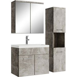 Badplaats Badkamermeubel Set Montreal 60 cm - Beton Grijs - Badmeubel met spiegelkast en zijkast