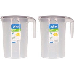 Schenkkan/waterkan - 2x - taupe - 1750 ML - kunststof - 10 x 20 x 22 cm - Schenkkannen