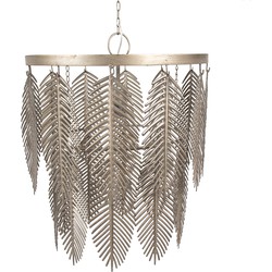 Clayre & Eef Hanglamp  Ø 42x52 cm Goudkleurig Grijs Ijzer Bladeren Hanglamp Eettafel