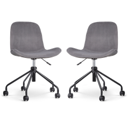 Nout-Fé bureaustoel velvet grijs - zwart onderstel - set van 2