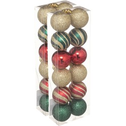 24x stuks kerstballen mix goud/rood/groen glans/mat/glitter kunststof 4 cm - Kerstbal