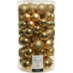100x Kunststof kerstballen mix goud 4-5-6-7-8 cm kerstboom versiering/decoratie - Kerstbal