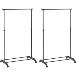 5Five Kledingrek enkele stang - 2x - kunststof/metaal - zwart -80x16cm - Kledingrekken