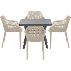 Garden Impressions Air XL tuinset 5-delig taupe - Mina tuintafel 90x90 cm